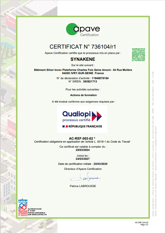 certification qualiopi SYNAKENE